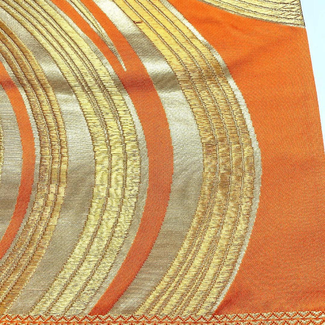 3744# Japanese Vintage Fukuro Obi Belt Kimono Fabric Silk Traditional Orange
