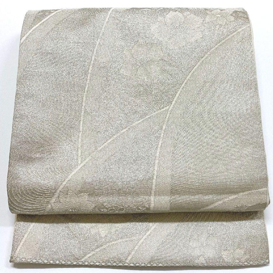 3761# Japanese Vintage Fukuro Obi Belt Kimono Fabric Silk Traditional Silver