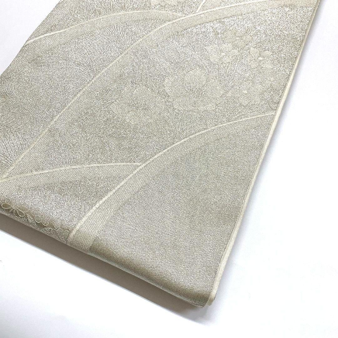 3761# Japanese Vintage Fukuro Obi Belt Kimono Fabric Silk Traditional Silver
