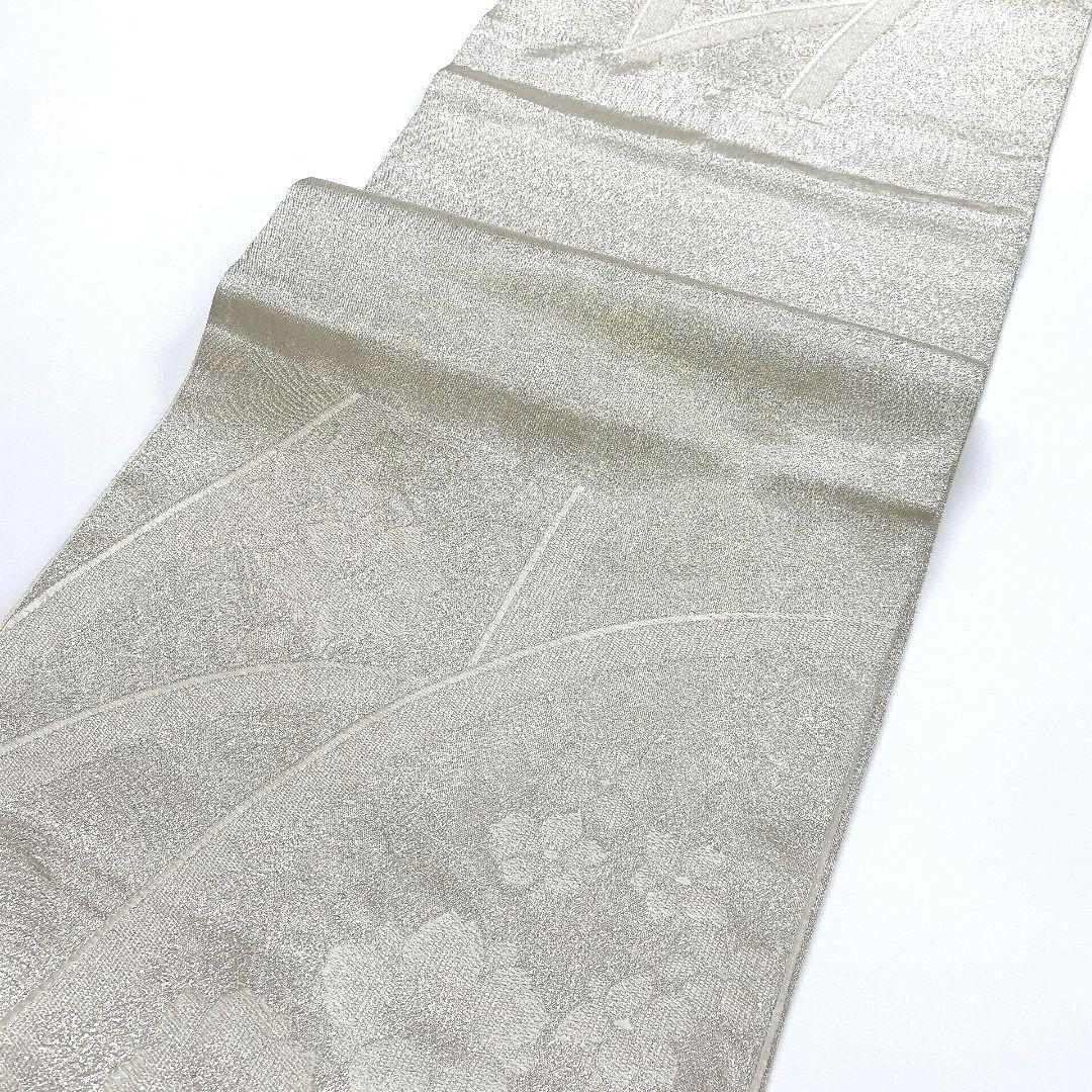 3761# Japanese Vintage Fukuro Obi Belt Kimono Fabric Silk Traditional Silver