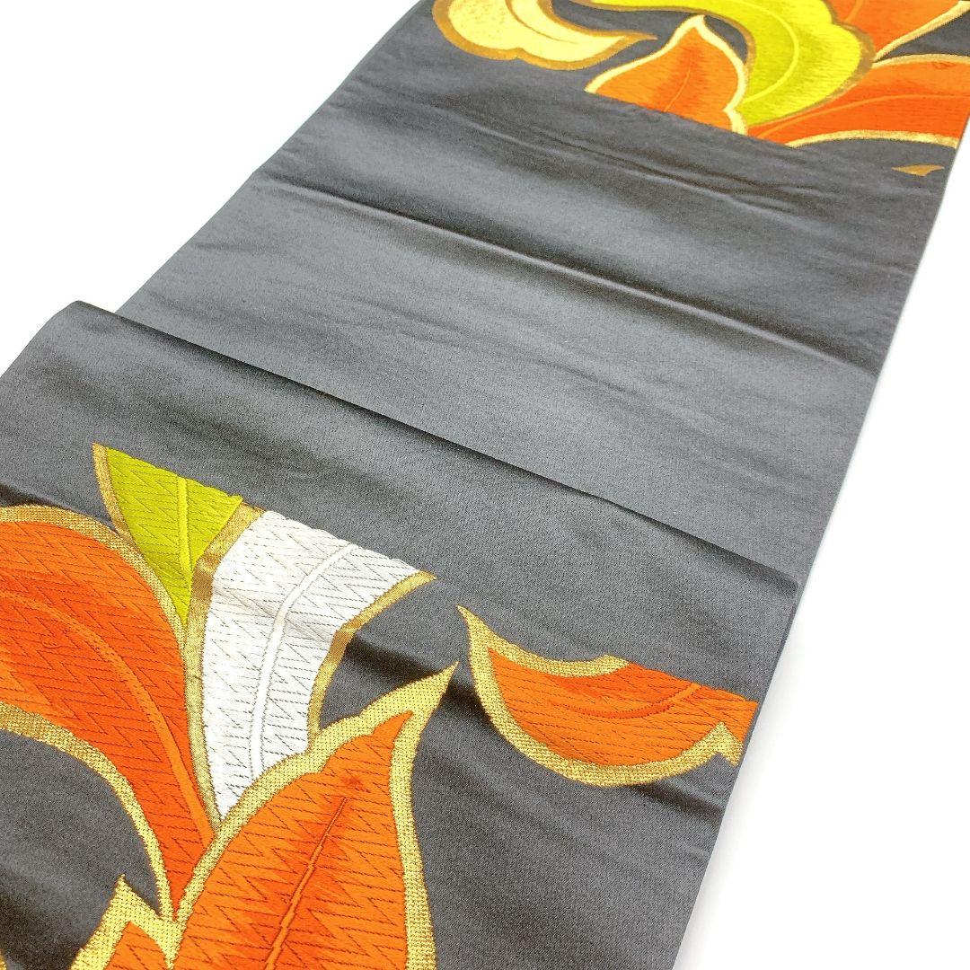4511# Japanese Vintage Fukuro Obi Belt Kimono Fabric Silk Traditional Black