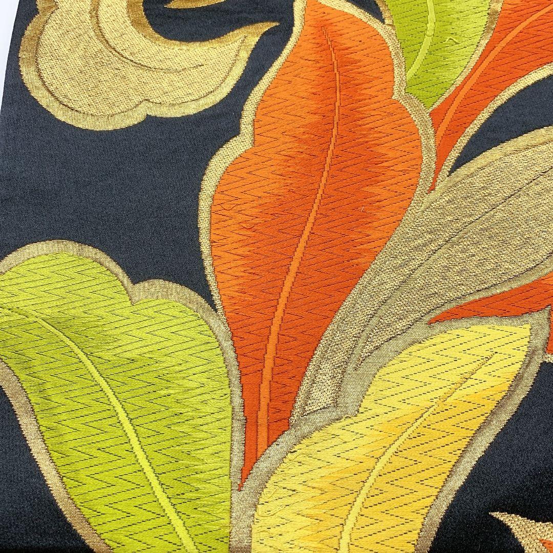 4511# Japanese Vintage Fukuro Obi Belt Kimono Fabric Silk Traditional Black