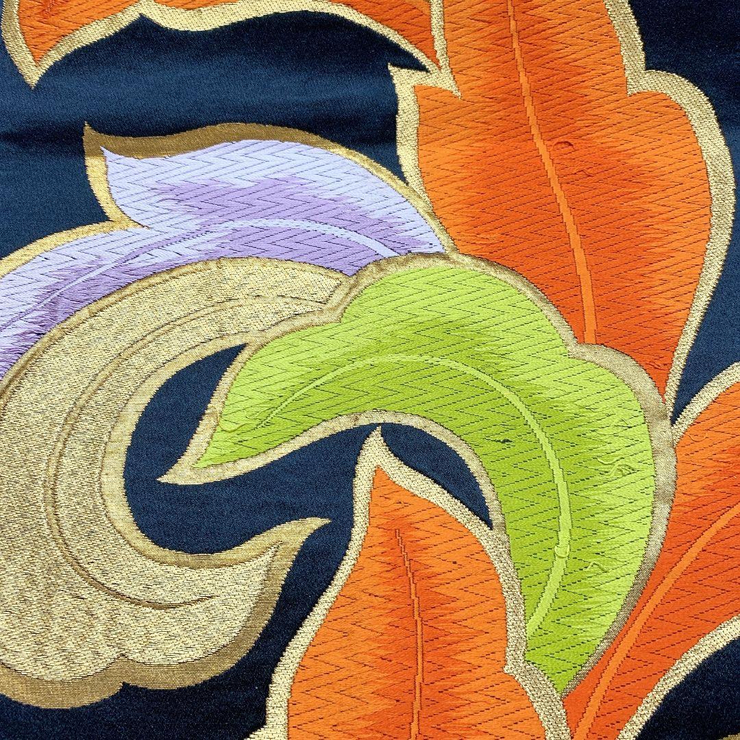 4511# Japanese Vintage Fukuro Obi Belt Kimono Fabric Silk Traditional Black