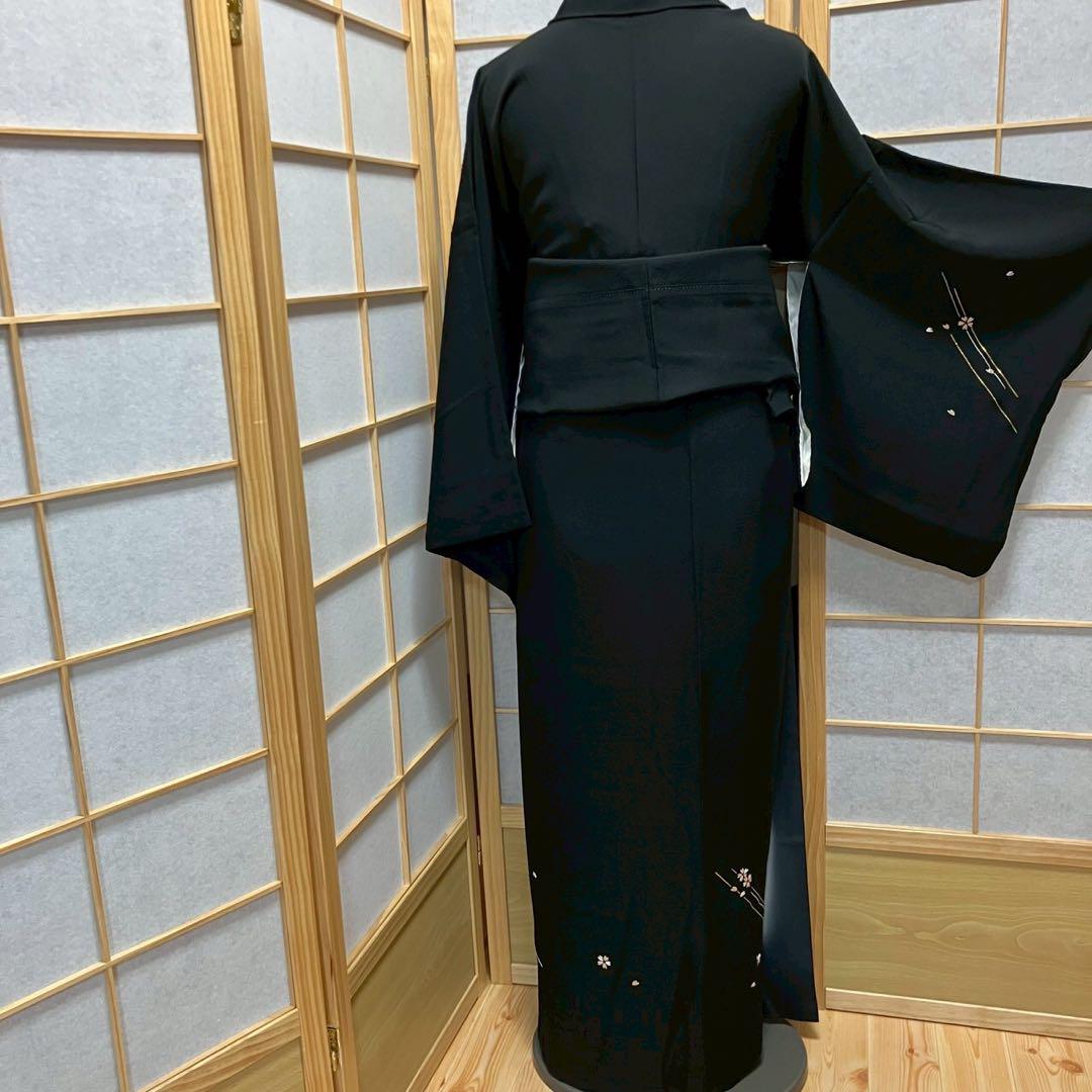 4371# Japanese Kimono Vintage Womens Silk Fabric Robe Kimono only sold Black