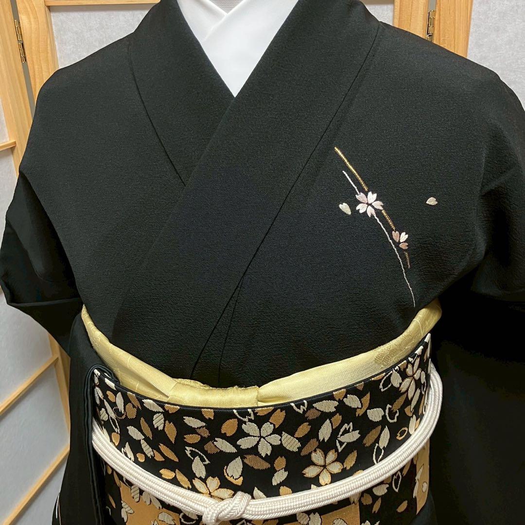 4371# Japanese Kimono Vintage Womens Silk Fabric Robe Kimono only sold Black