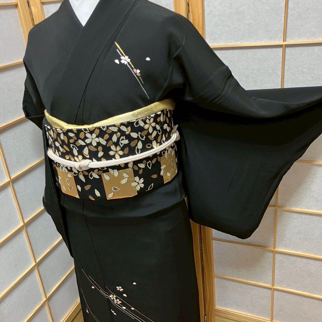 4371# Japanese Kimono Vintage Womens Silk Fabric Robe Kimono only sold Black