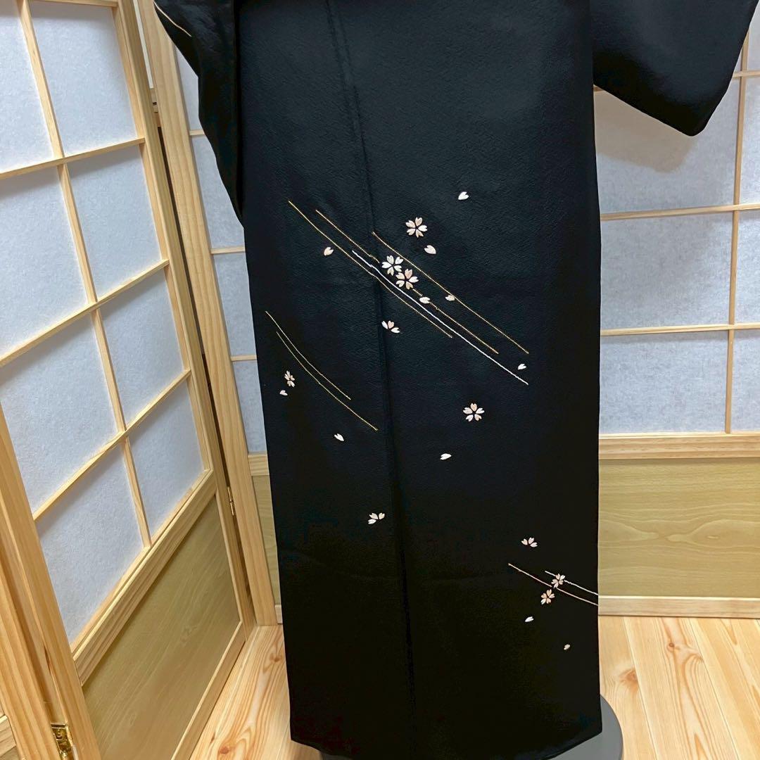 4371# Japanese Kimono Vintage Womens Silk Fabric Robe Kimono only sold Black