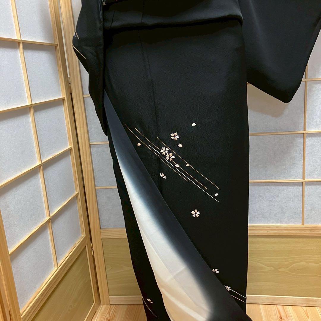 4371# Japanese Kimono Vintage Womens Silk Fabric Robe Kimono only sold Black