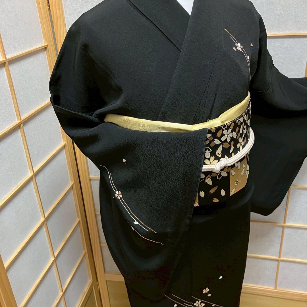4371# Japanese Kimono Vintage Womens Silk Fabric Robe Kimono only sold Black