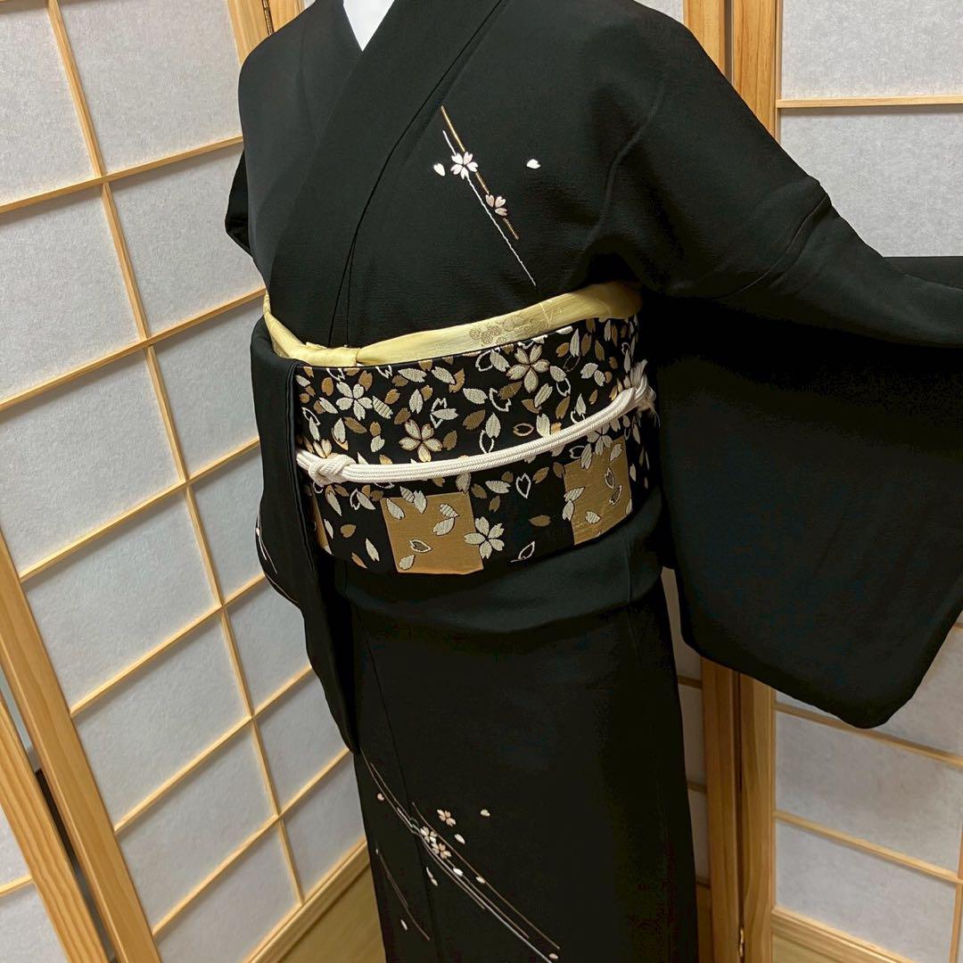 4371# Japanese Kimono Vintage Womens Silk Fabric Robe Kimono only sold Black