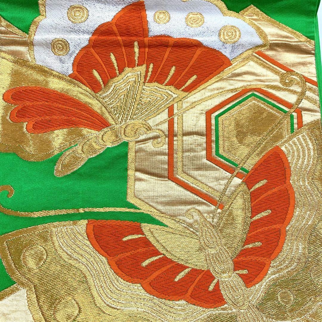 3841# Japanese Vintage Fukuro Obi Belt Kimono Fabric Silk Traditional Green