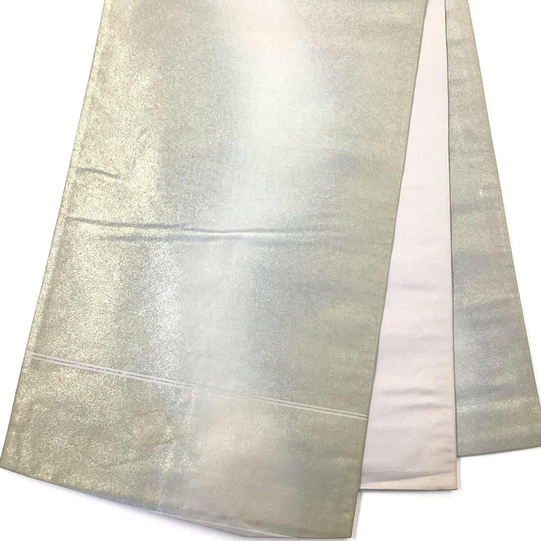 4899# Japanese Vintage Fukuro Obi Belt Kimono Fabric Silk Traditional Silver