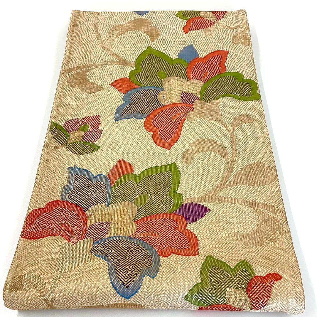 4234# Japanese Vintage Fukuro Obi Belt Kimono Fabric Silk Traditional Gold