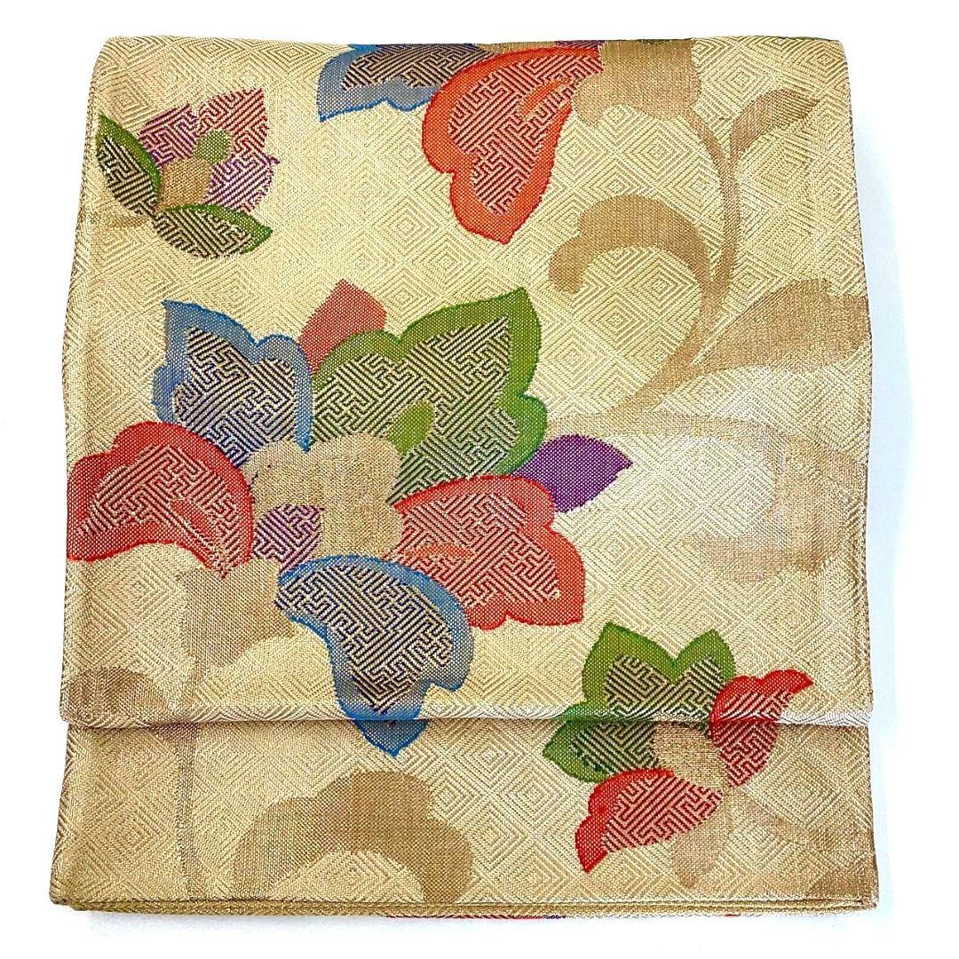 4234# Japanese Vintage Fukuro Obi Belt Kimono Fabric Silk Traditional Gold