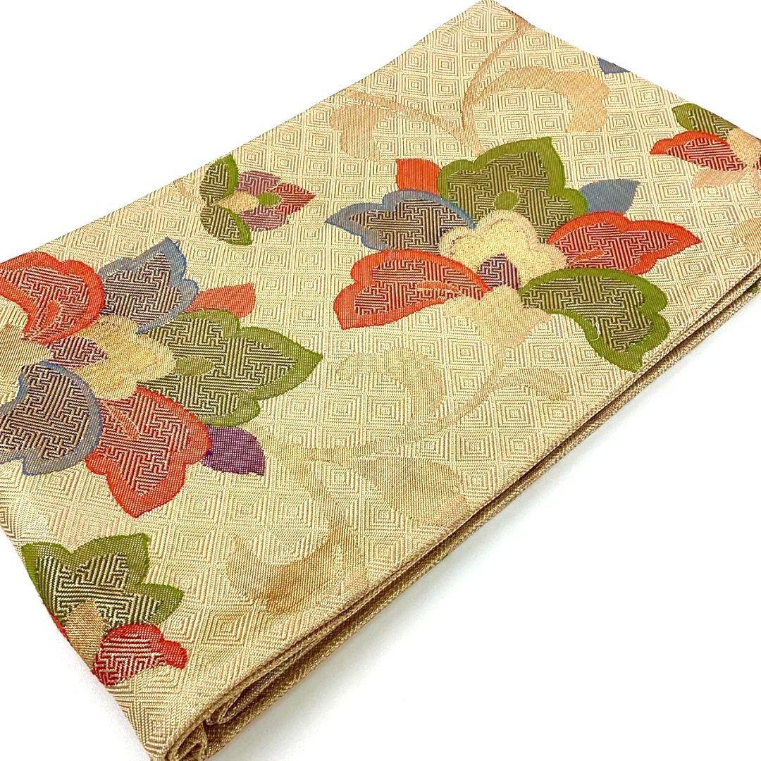4234# Japanese Vintage Fukuro Obi Belt Kimono Fabric Silk Traditional Gold