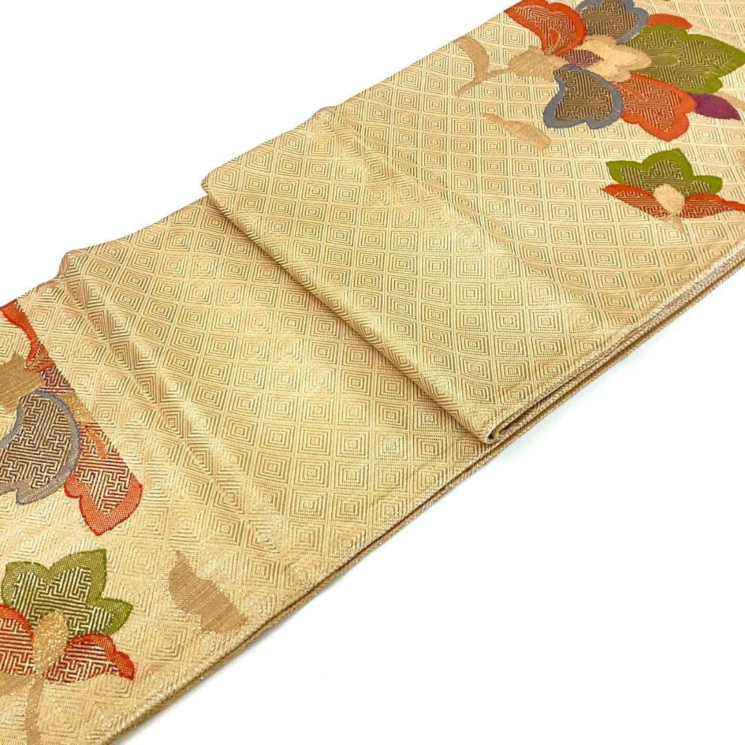 4234# Japanese Vintage Fukuro Obi Belt Kimono Fabric Silk Traditional Gold