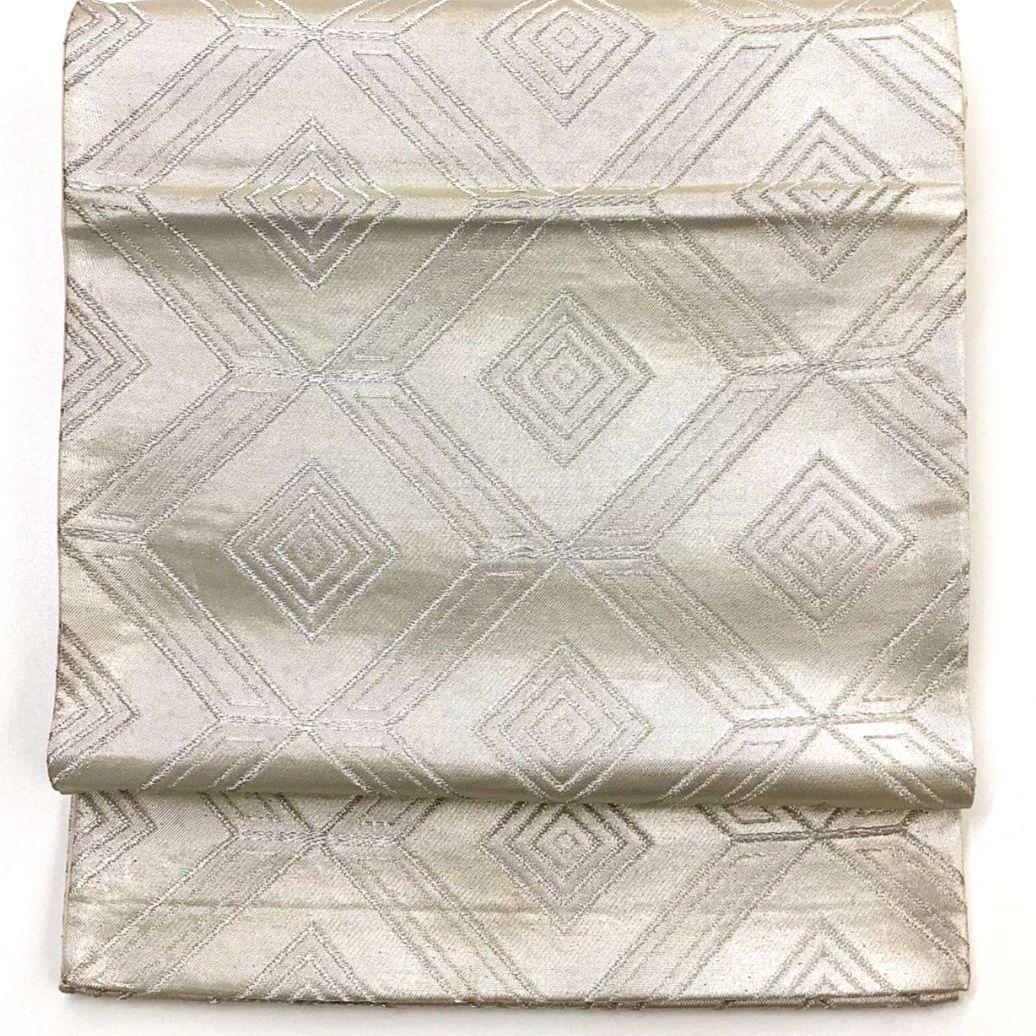 4993# Japanese Vintage Fukuro Obi Belt Kimono Fabric Silk Traditional Silver
