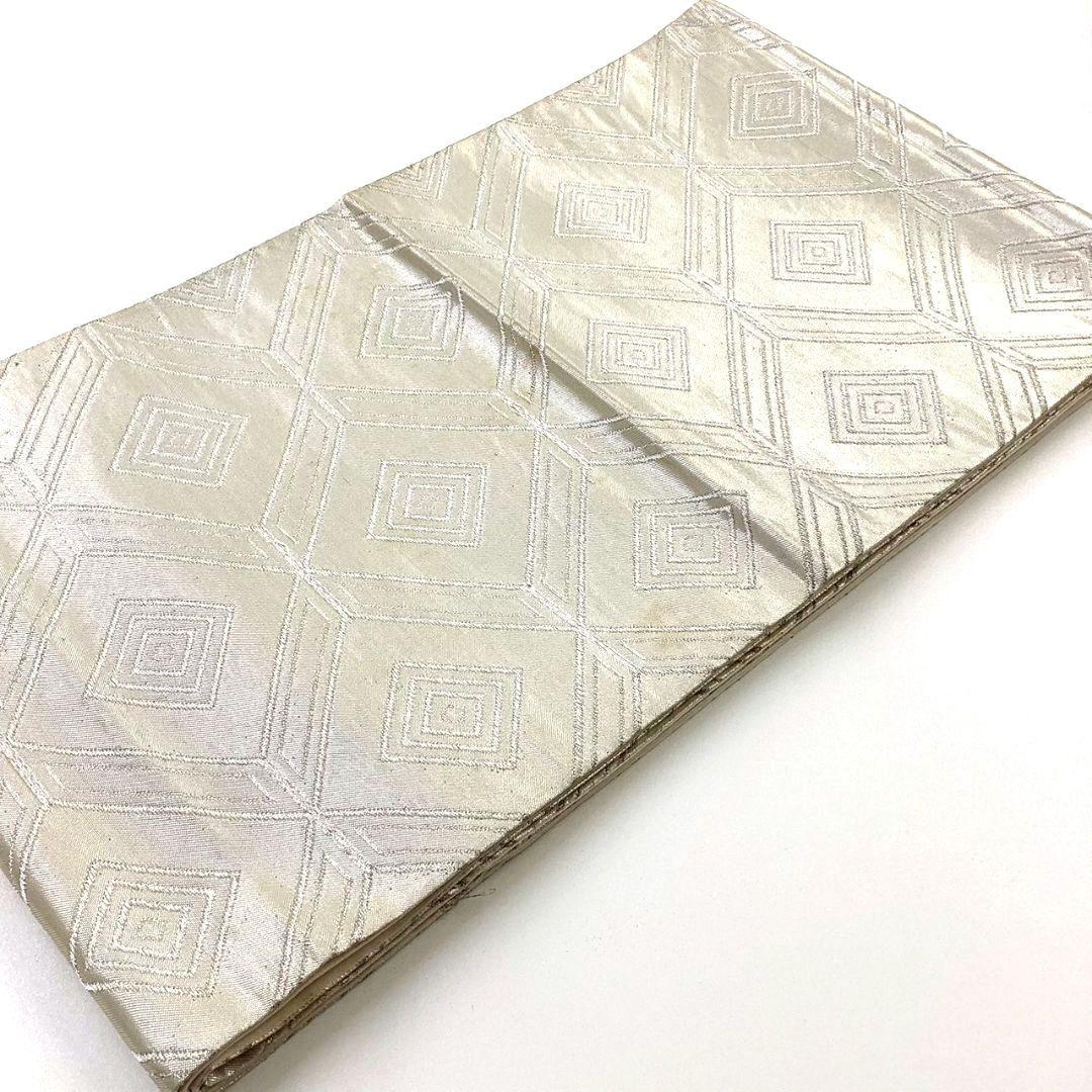 4993# Japanese Vintage Fukuro Obi Belt Kimono Fabric Silk Traditional Silver