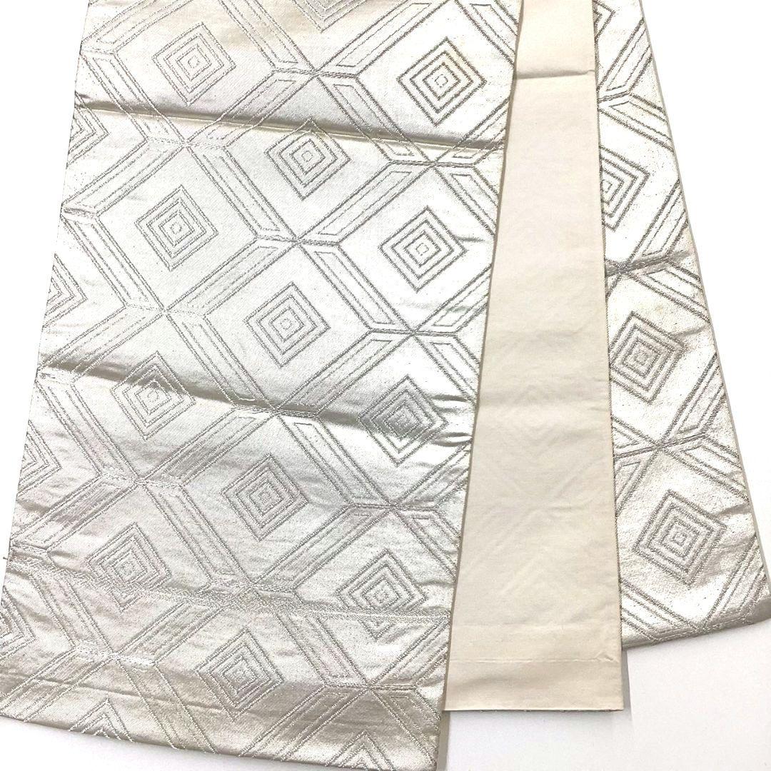 4993# Japanese Vintage Fukuro Obi Belt Kimono Fabric Silk Traditional Silver
