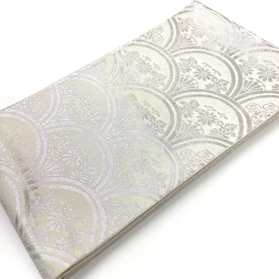 4785# Japanese Vintage Fukuro Obi Belt Kimono Fabric Silk Traditional Silver