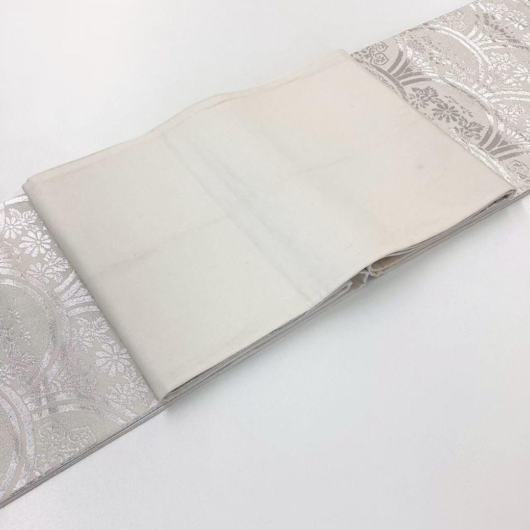 4785# Japanese Vintage Fukuro Obi Belt Kimono Fabric Silk Traditional Silver
