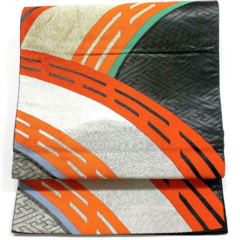 3843# Japanese Vintage Fukuro Obi Belt Kimono Fabric Silk Traditional Black