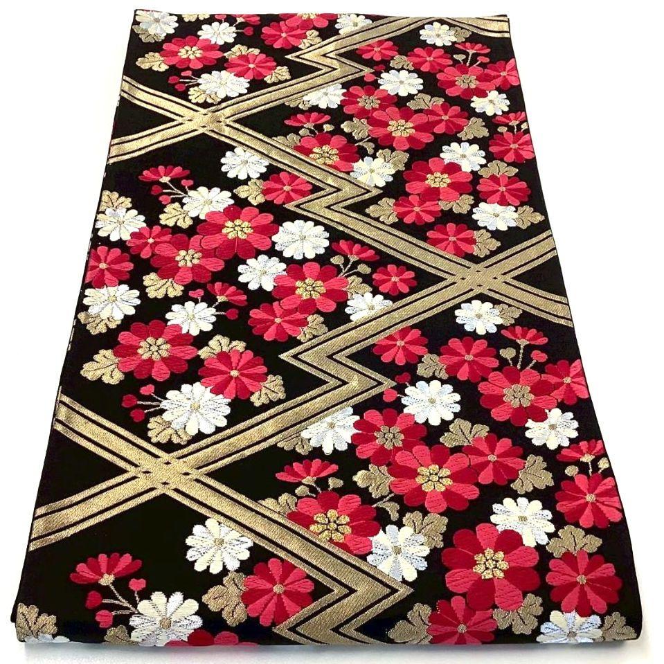 4766# Japanese Vintage Fukuro Obi Belt Kimono Fabric Silk Traditional Black