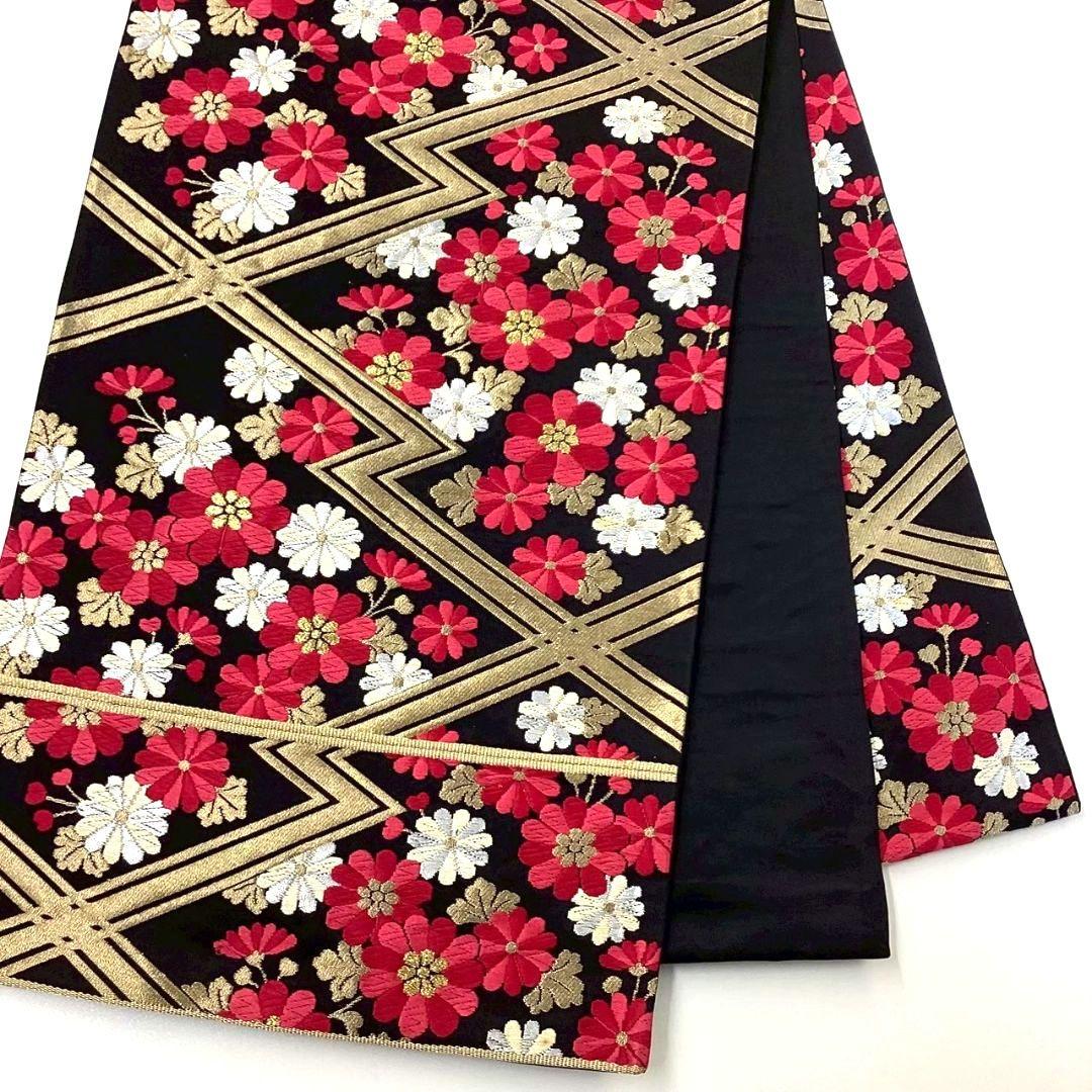 4766# Japanese Vintage Fukuro Obi Belt Kimono Fabric Silk Traditional Black