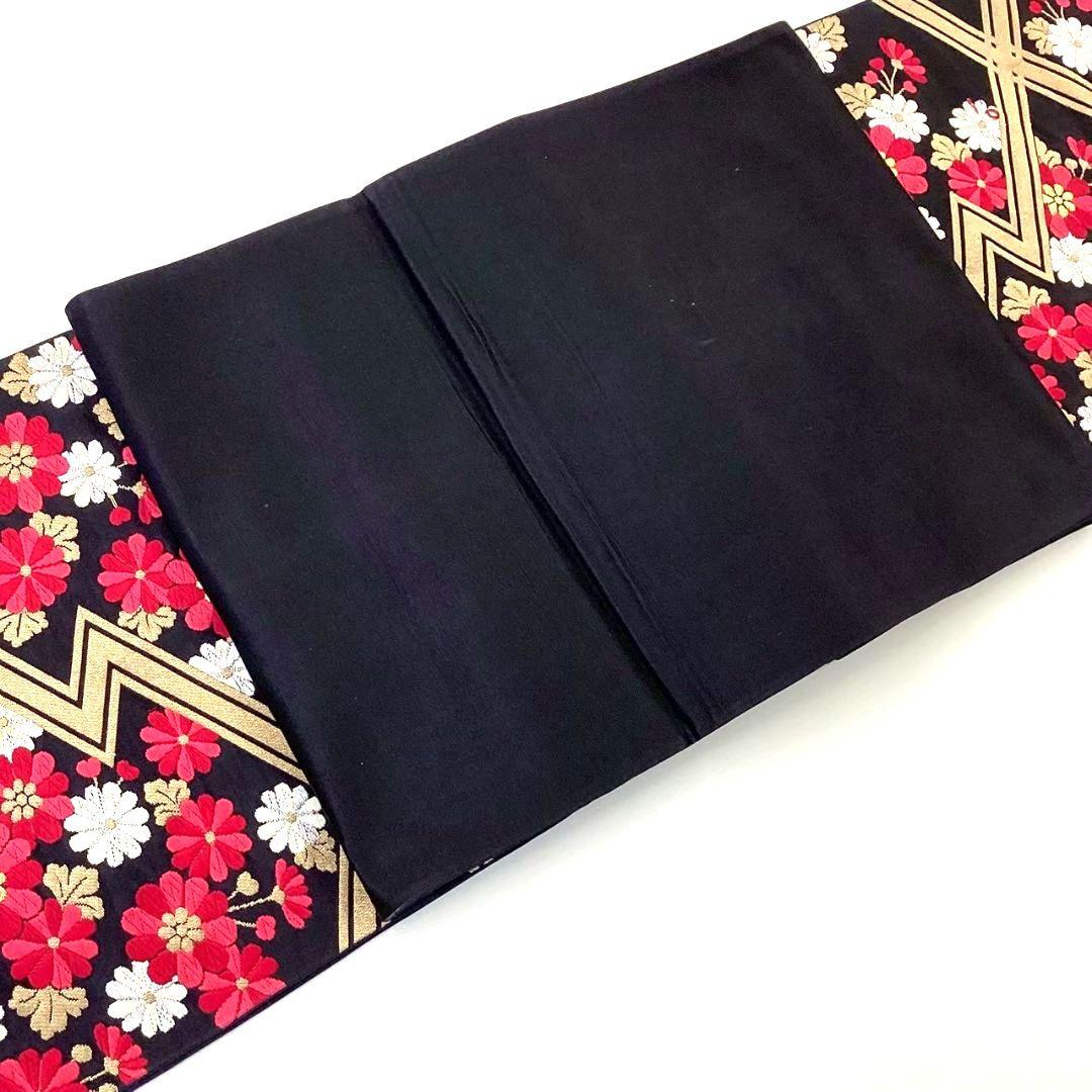 4766# Japanese Vintage Fukuro Obi Belt Kimono Fabric Silk Traditional Black