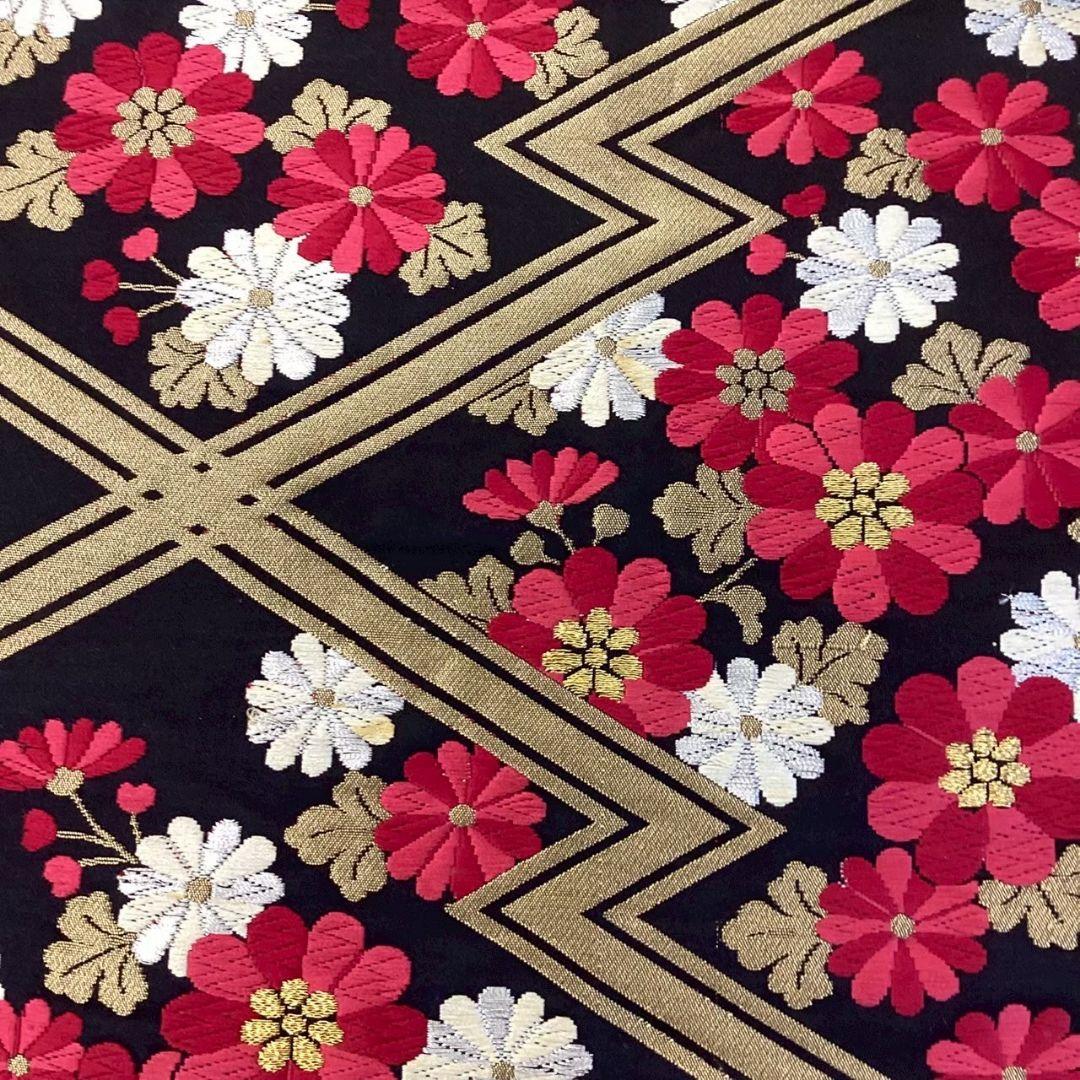 4766# Japanese Vintage Fukuro Obi Belt Kimono Fabric Silk Traditional Black