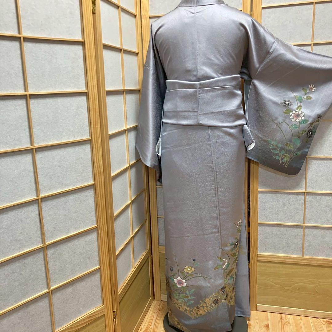 4362# Japanese Kimono Vintage Womens Silk Fabric Robe Kimono only sold Gray