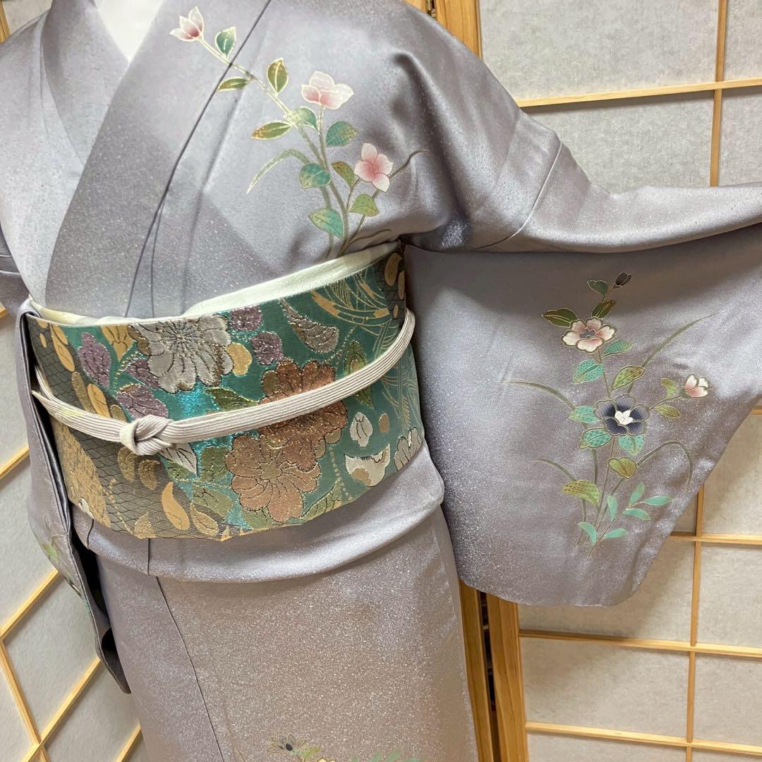 4362# Japanese Kimono Vintage Womens Silk Fabric Robe Kimono only sold Gray