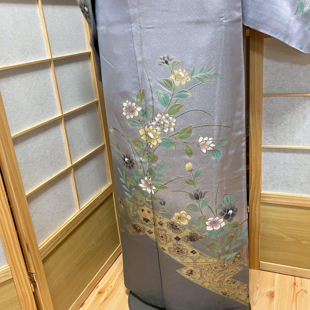 4362# Japanese Kimono Vintage Womens Silk Fabric Robe Kimono only sold Gray