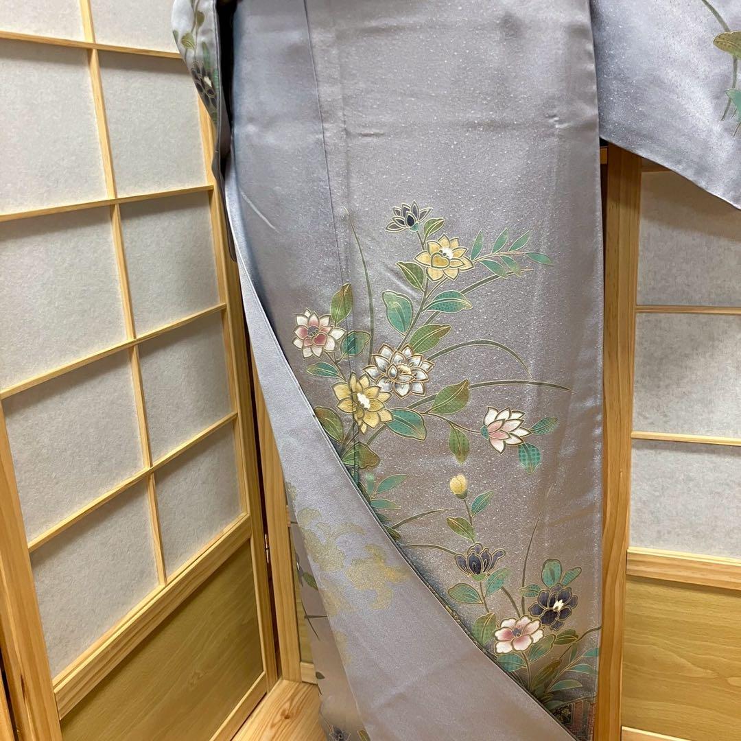 4362# Japanese Kimono Vintage Womens Silk Fabric Robe Kimono only sold Gray