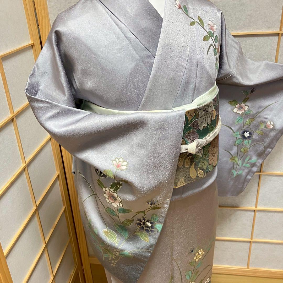4362# Japanese Kimono Vintage Womens Silk Fabric Robe Kimono only sold Gray