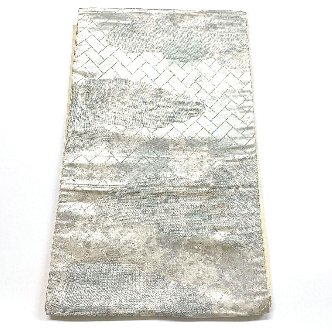 3842# Japanese Vintage Fukuro Obi Belt Kimono Fabric Silk Traditional Silver