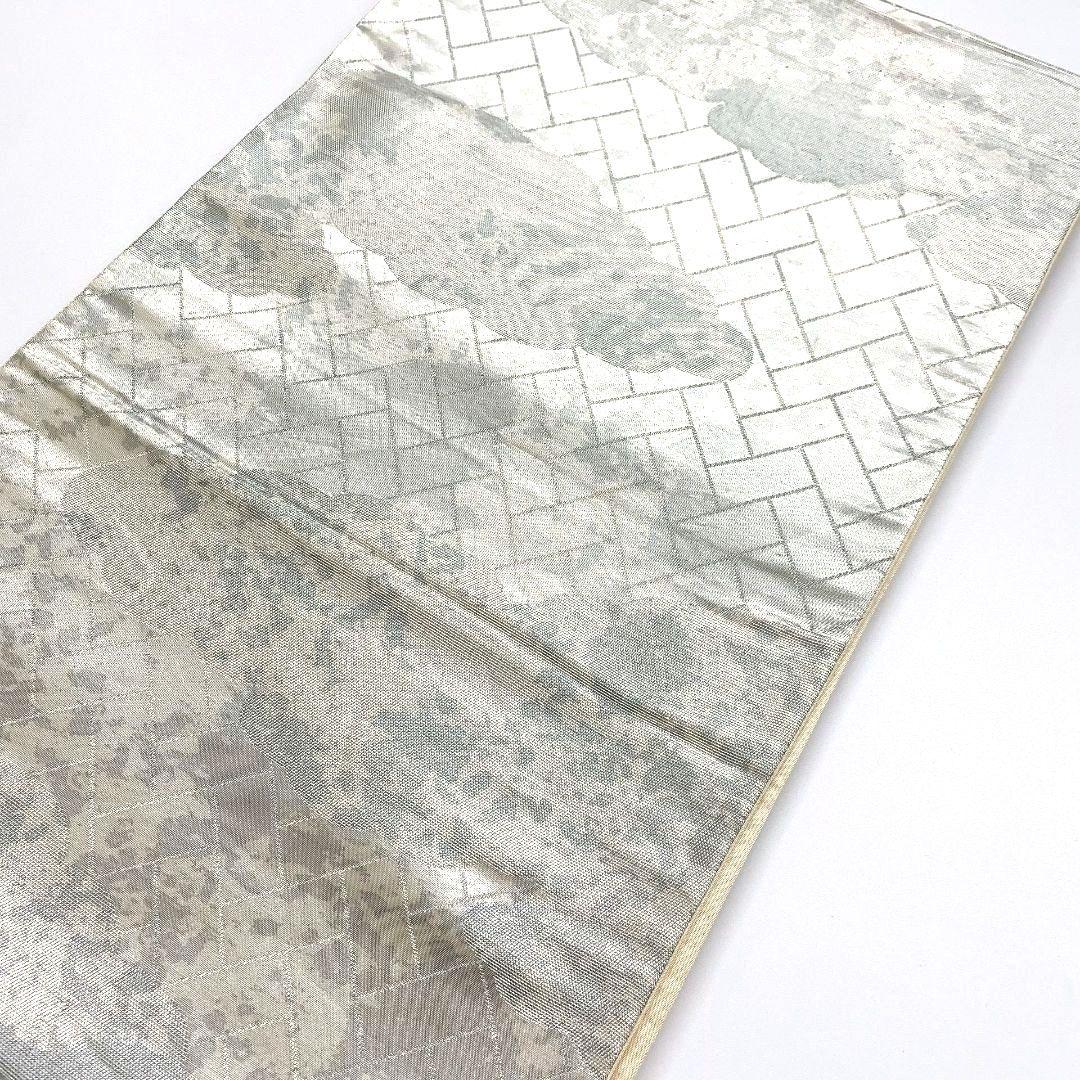 3842# Japanese Vintage Fukuro Obi Belt Kimono Fabric Silk Traditional Silver