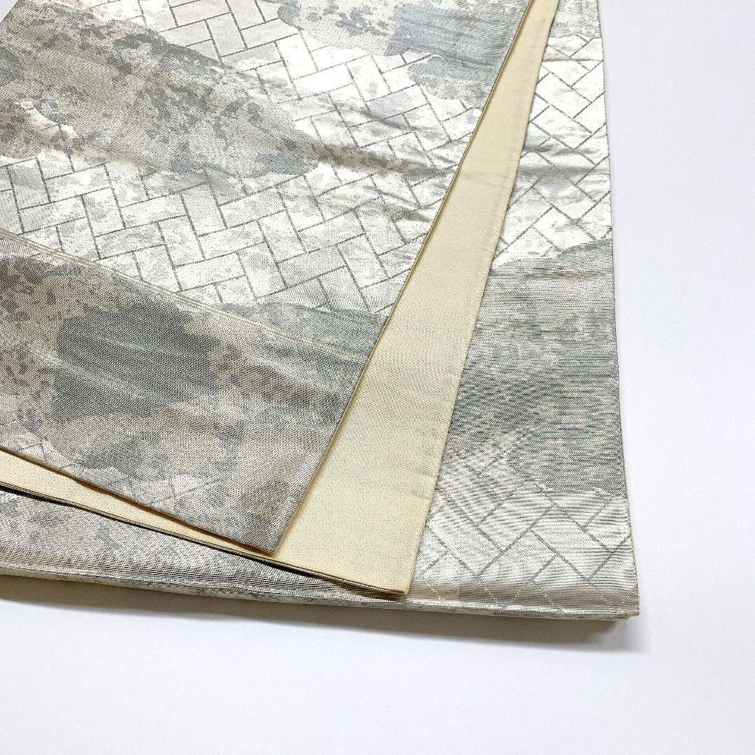 3842# Japanese Vintage Fukuro Obi Belt Kimono Fabric Silk Traditional Silver