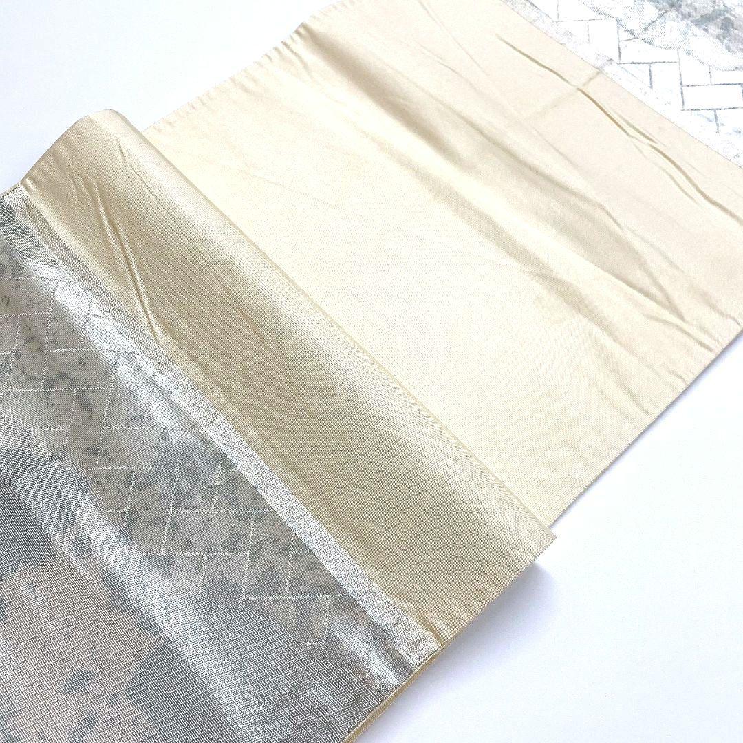 3842# Japanese Vintage Fukuro Obi Belt Kimono Fabric Silk Traditional Silver