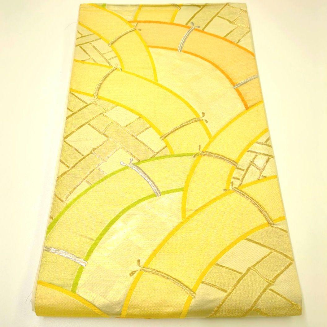 2522# Japanese Vintage Fukuro Obi Belt Kimono Fabric Silk Traditional Gold