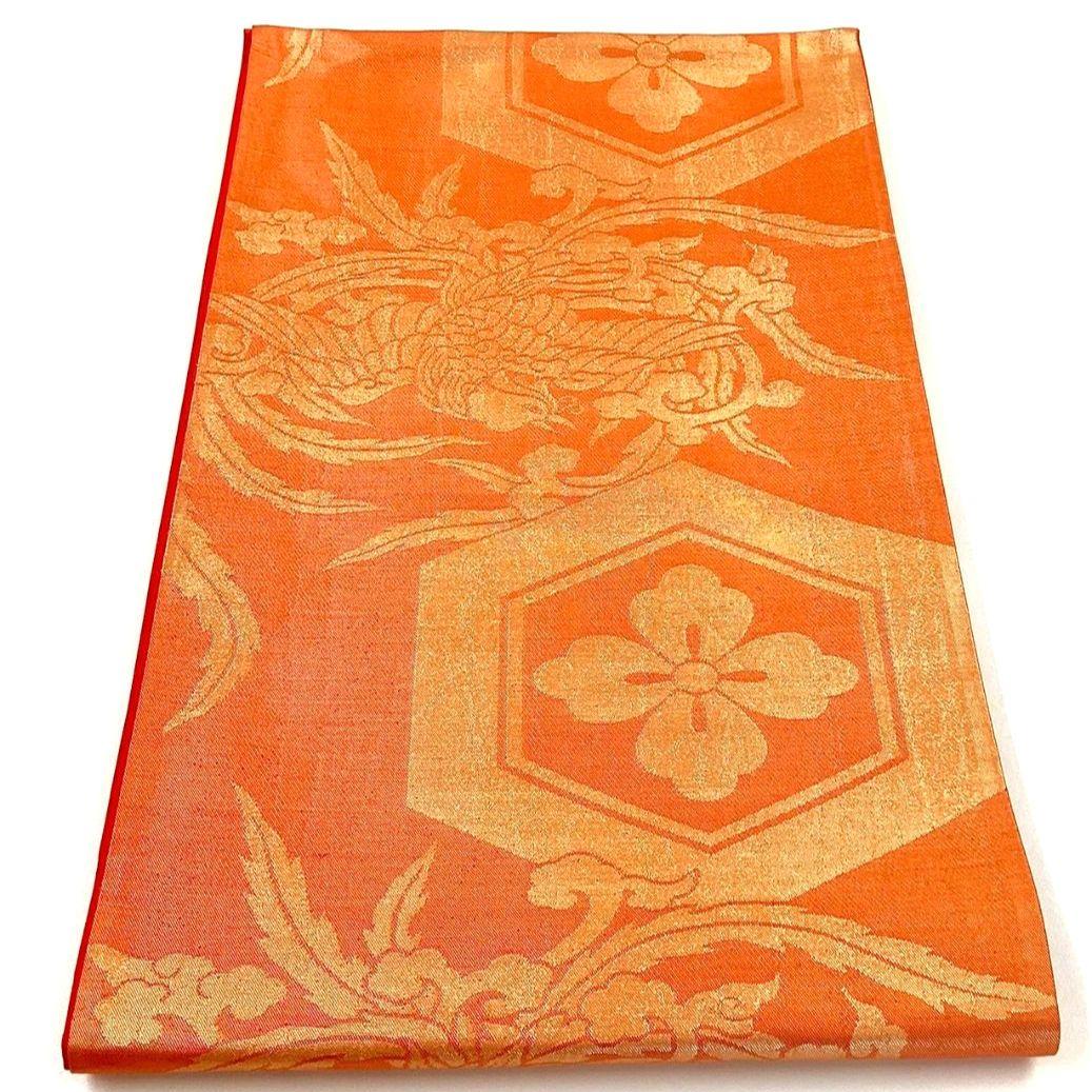 4693# Japanese Vintage Fukuro Obi Belt Kimono Fabric Silk Traditional Orange