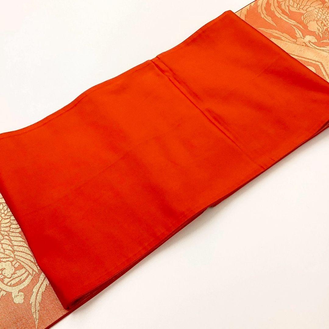 4693# Japanese Vintage Fukuro Obi Belt Kimono Fabric Silk Traditional Orange