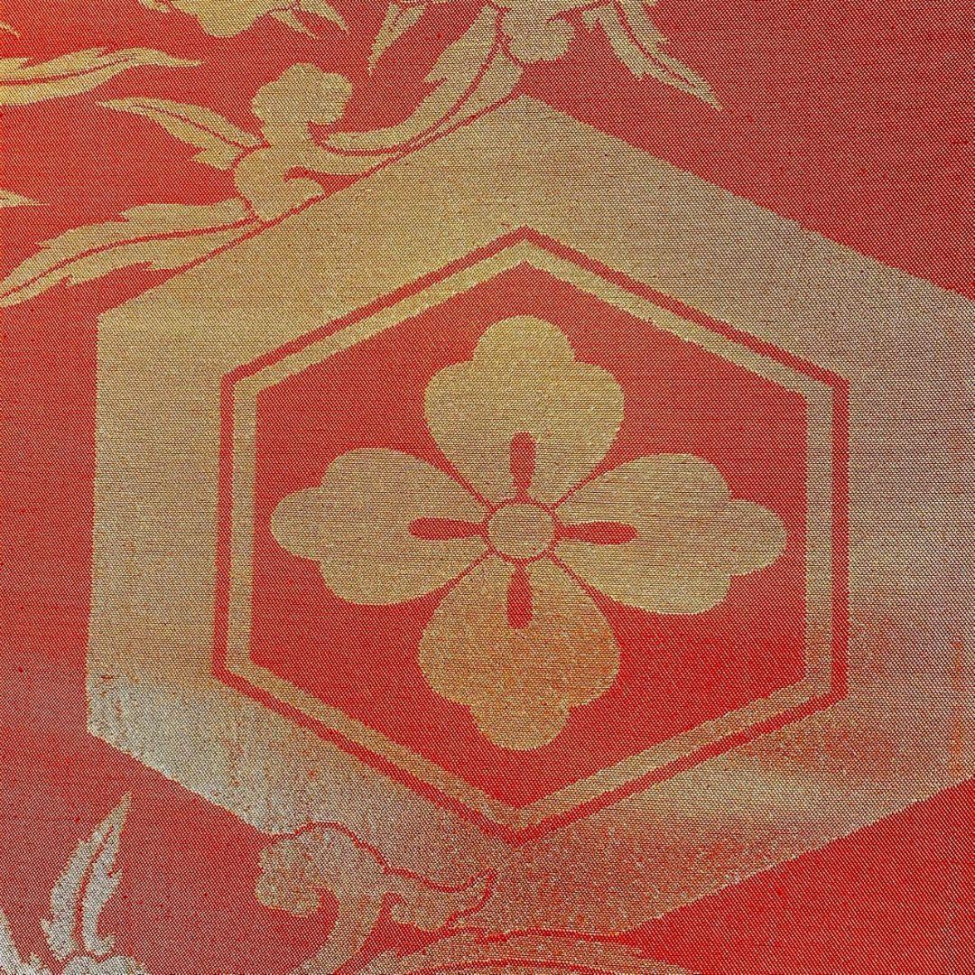 4693# Japanese Vintage Fukuro Obi Belt Kimono Fabric Silk Traditional Orange