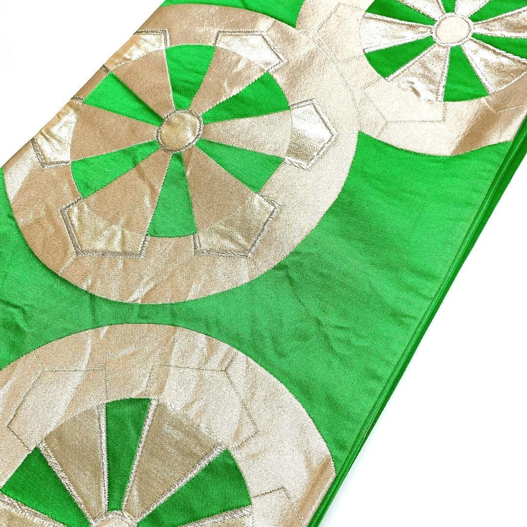 4104# Japanese Vintage Fukuro Obi Belt Kimono Fabric Silk Traditional Green
