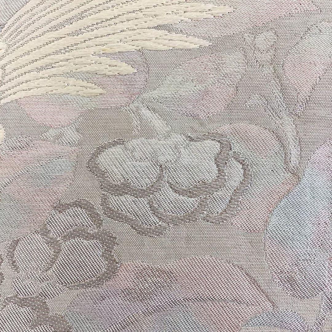 4730# Japanese Vintage Fukuro Obi Belt Kimono Fabric Silk Traditional Silver