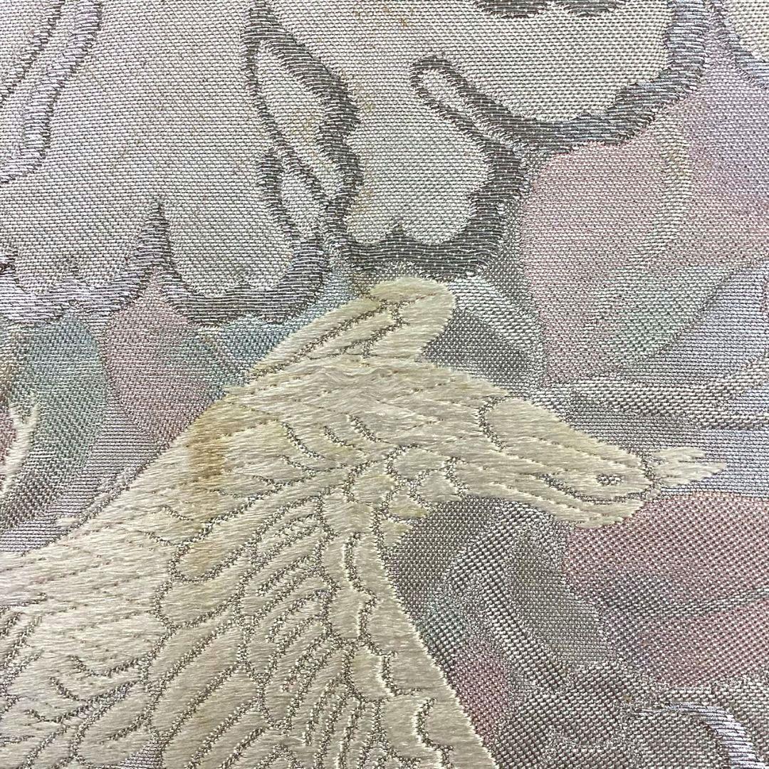 4730# Japanese Vintage Fukuro Obi Belt Kimono Fabric Silk Traditional Silver
