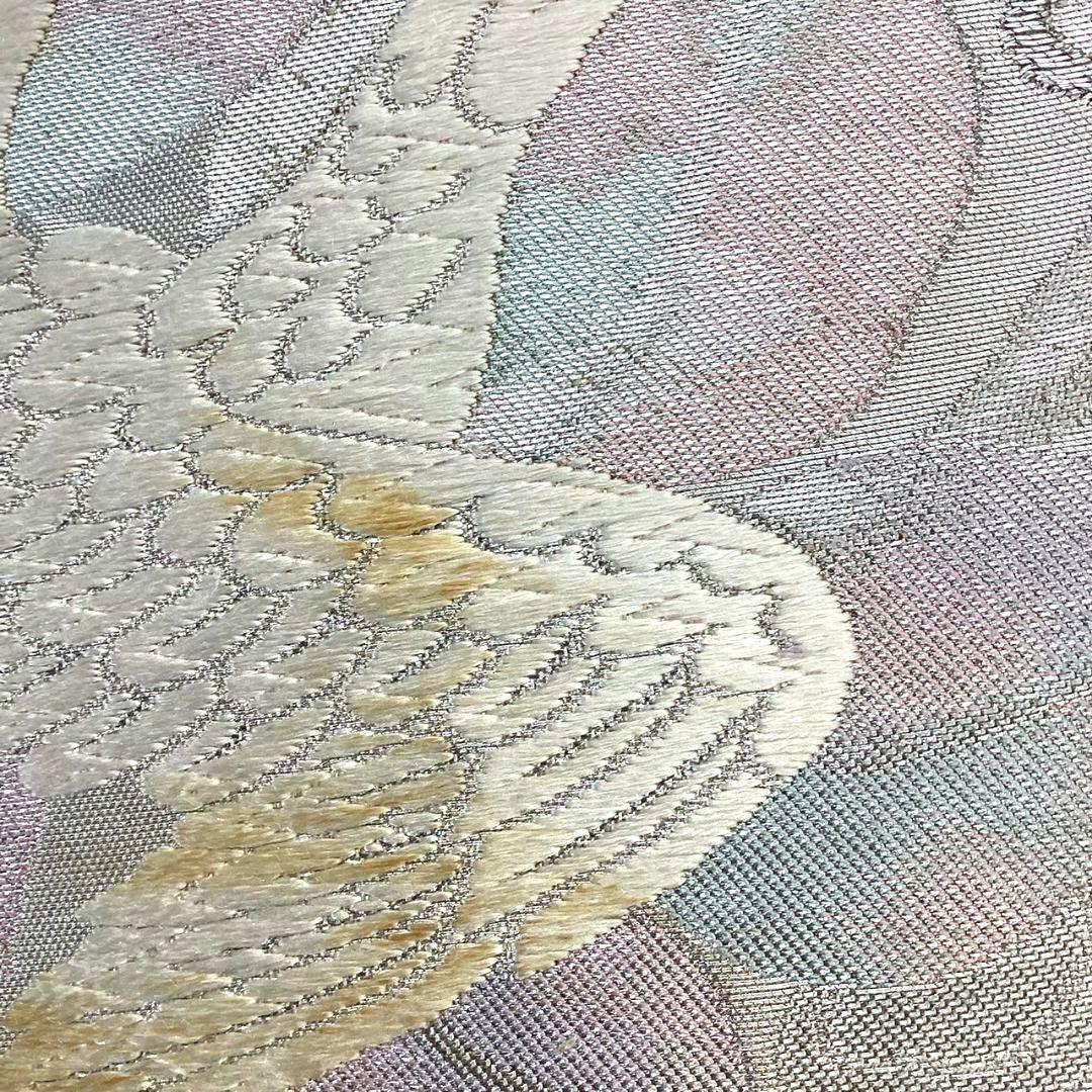 4730# Japanese Vintage Fukuro Obi Belt Kimono Fabric Silk Traditional Silver