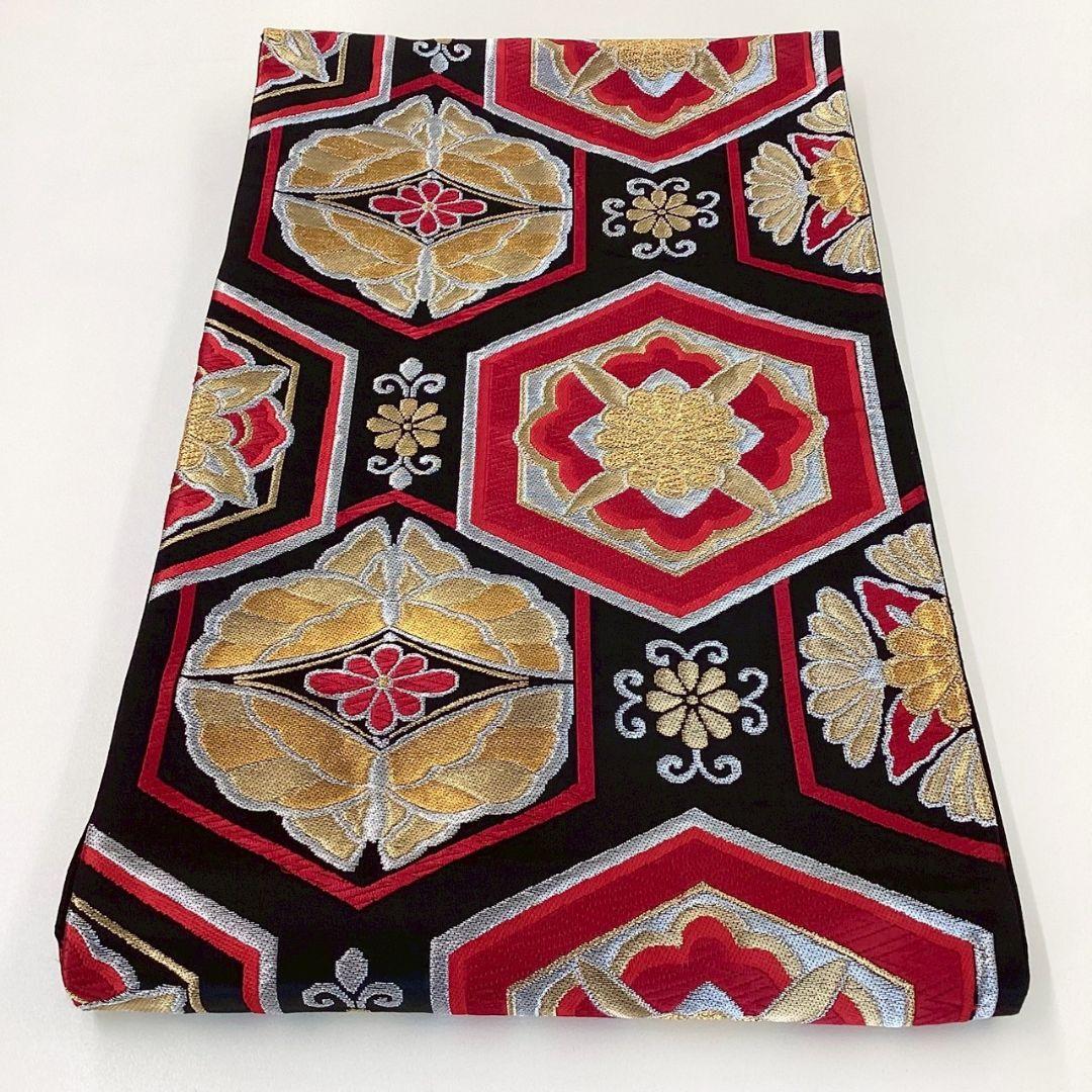 4964# Japanese Vintage Fukuro Obi Belt Kimono Fabric Silk Traditional Black