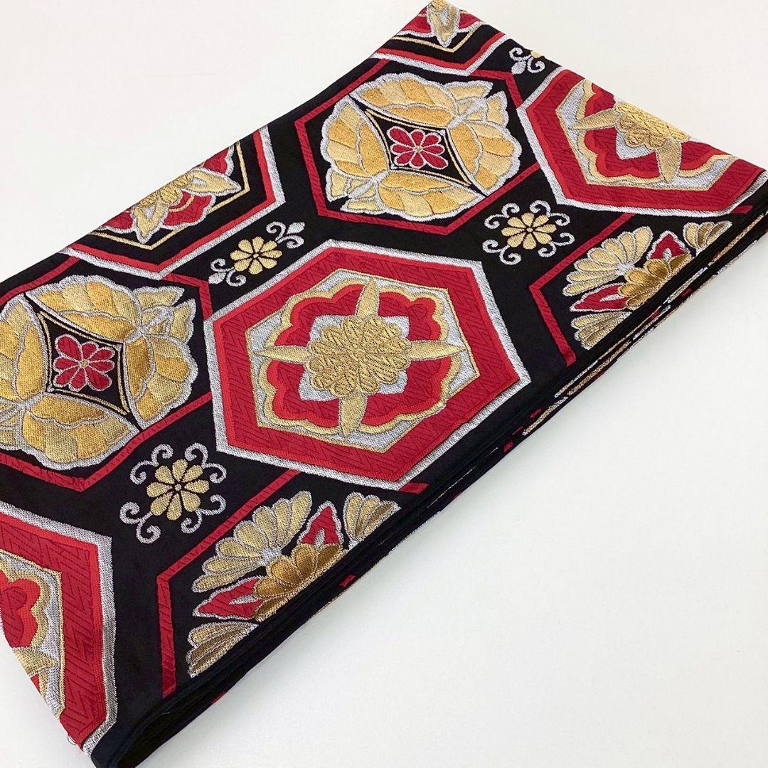 4964# Japanese Vintage Fukuro Obi Belt Kimono Fabric Silk Traditional Black
