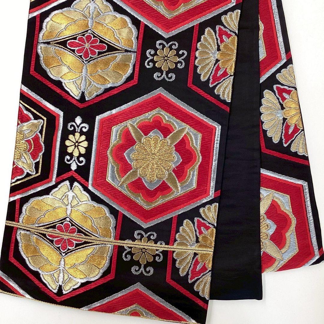 4964# Japanese Vintage Fukuro Obi Belt Kimono Fabric Silk Traditional Black